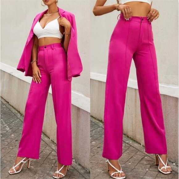 MODA ME COUTURE Pants - Classic Colorpop High Waist Seam Detailed Pink Straight legged Pants